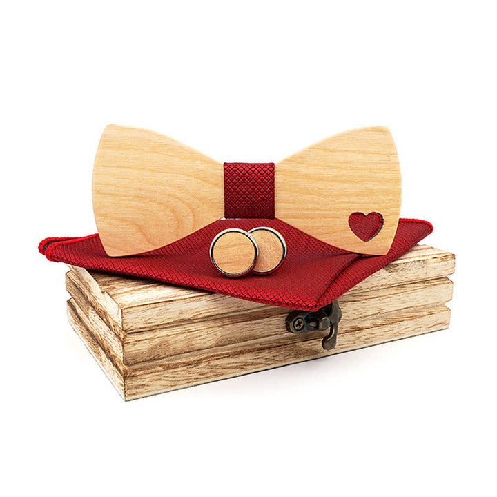 3er Set aus Holzfliege in Herzform für Herren