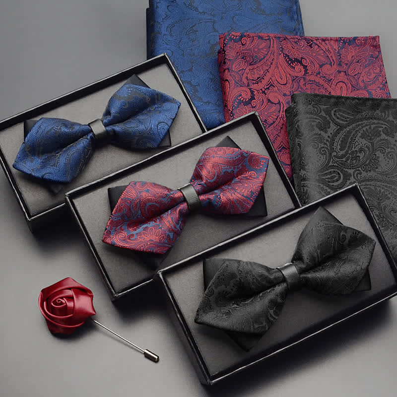3Stk Herren Exotisches Paisley Doppelt Gezapftes Fliegen-Set