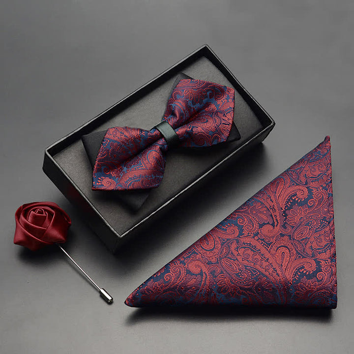 3Stk Herren Exotisches Paisley Doppelt Gezapftes Fliegen-Set