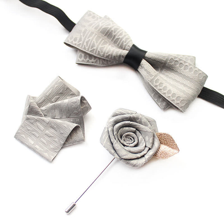 3 Stück Herren Elegantes Vintage Dunkle Linien Fliege Set