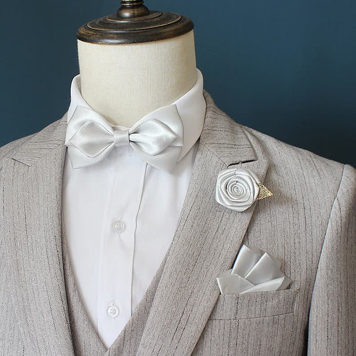 3-tlg. Hochzeits-Set für Männer: Ansteckblume und Fliege