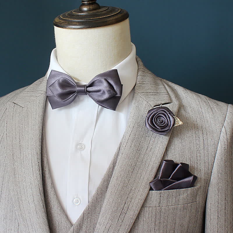 3-tlg. Hochzeits-Set für Männer: Ansteckblume und Fliege