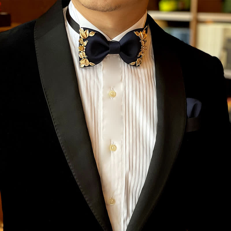 1 Stk. Männer Goldenes Metall Vogel Blumen Dekor Fliege