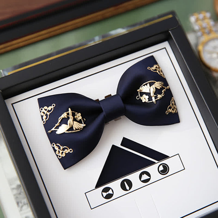 1 Stk. Männer Goldenes Metall Vogel Blumen Dekor Fliege