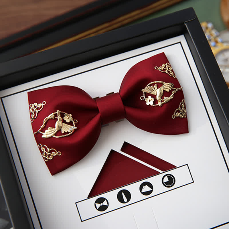 1 Stk. Männer Goldenes Metall Vogel Blumen Dekor Fliege