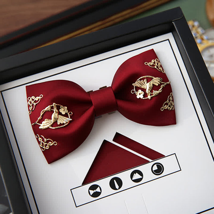 1 Stk. Männer Goldenes Metall Vogel Blumen Dekor Fliege