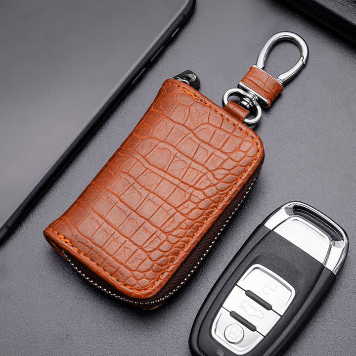 Alligator Pattern Zipper Tasche Leder Autoschlüssel Etui