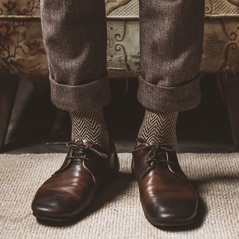 5Stk Herren Retro-Crew-Socken mit Wellenstreifen