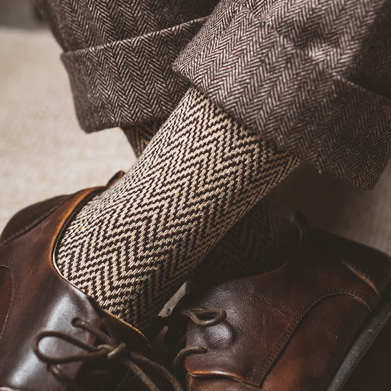 5Stk Herren Retro-Crew-Socken mit Wellenstreifen