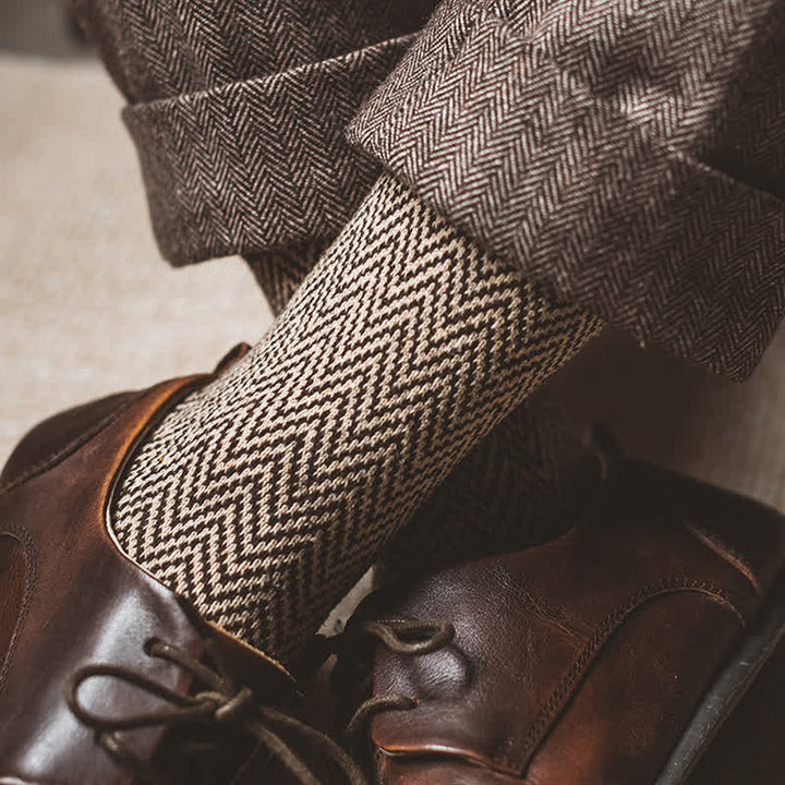 5Stk Herren Retro-Crew-Socken mit Wellenstreifen