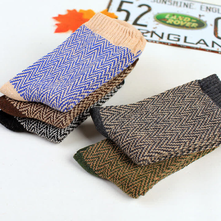 5Stk Herren Retro-Crew-Socken mit Wellenstreifen