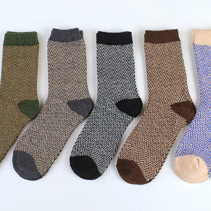5Stk Herren Retro-Crew-Socken mit Wellenstreifen