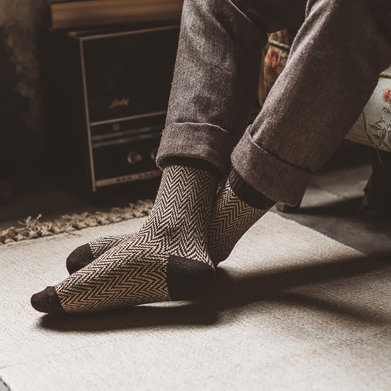 5Stk Herren Retro-Crew-Socken mit Wellenstreifen