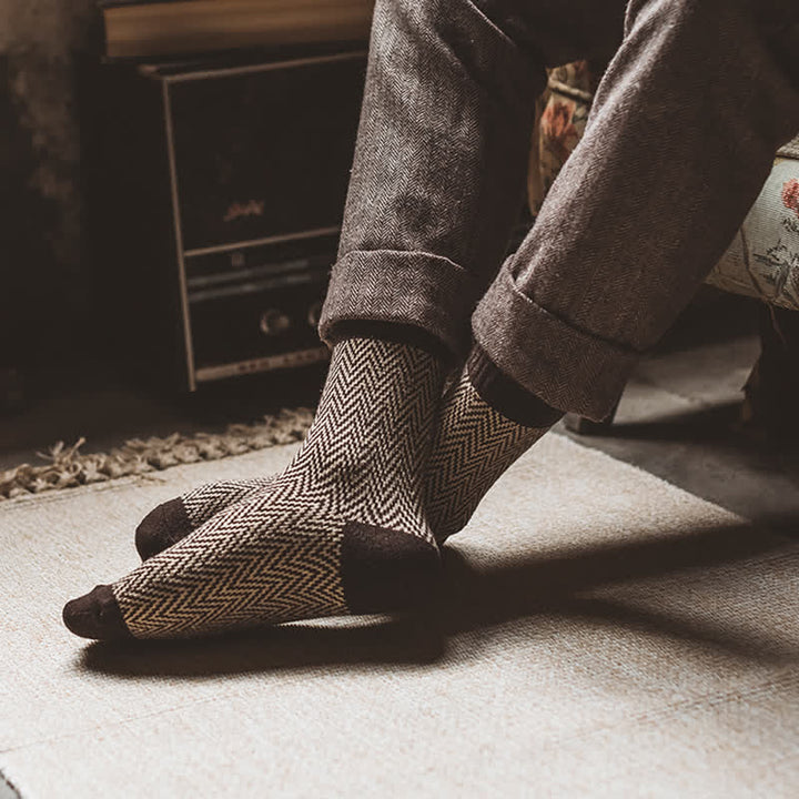 5Stk Herren Retro-Crew-Socken mit Wellenstreifen