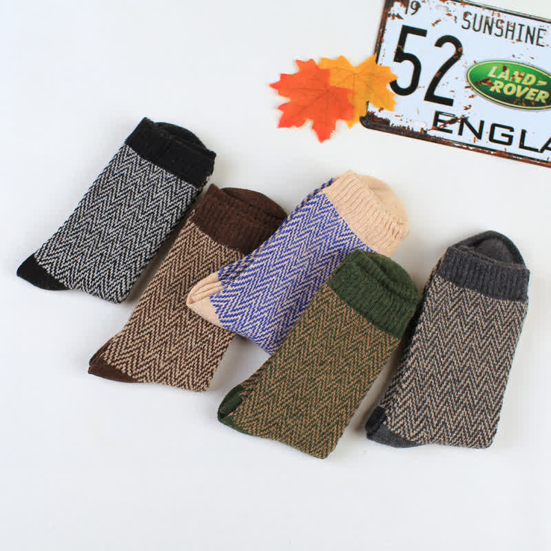 5Stk Herren Retro-Crew-Socken mit Wellenstreifen