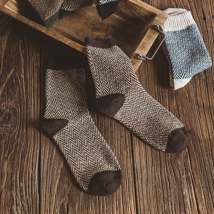 5Stk Herren Retro-Crew-Socken mit Wellenstreifen