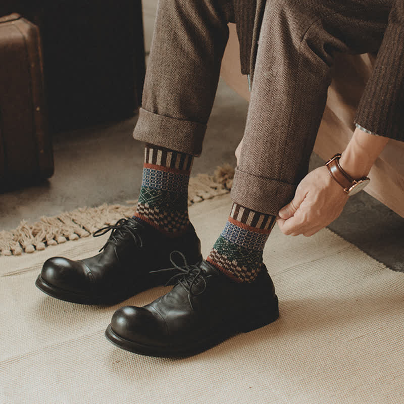 5Stk Herren Retro Ethno-Totem Crew Socken