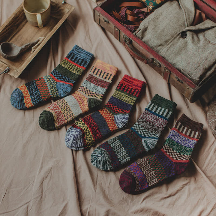 5Stk Herren Retro Ethno-Totem Crew Socken