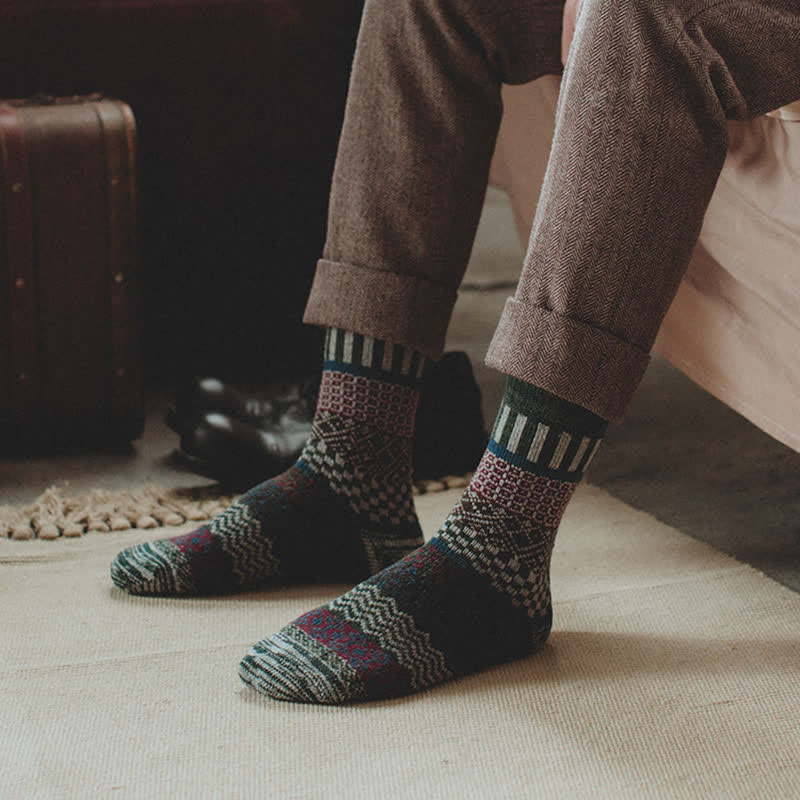 5Stk Herren Retro Ethno-Totem Crew Socken