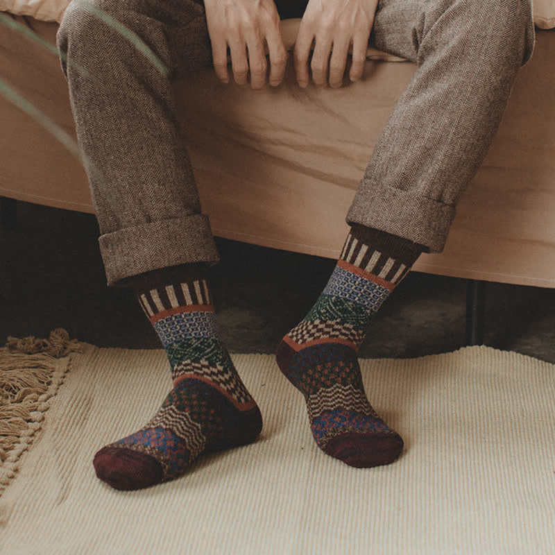 5Stk Herren Retro Ethno-Totem Crew Socken