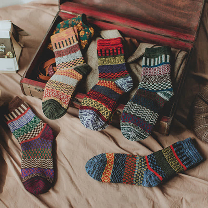 5Stk Herren Retro Ethno-Totem Crew Socken