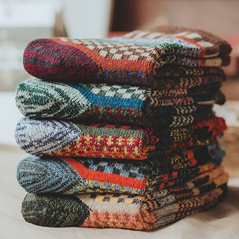 5Stk Herren Retro Ethno-Totem Crew Socken