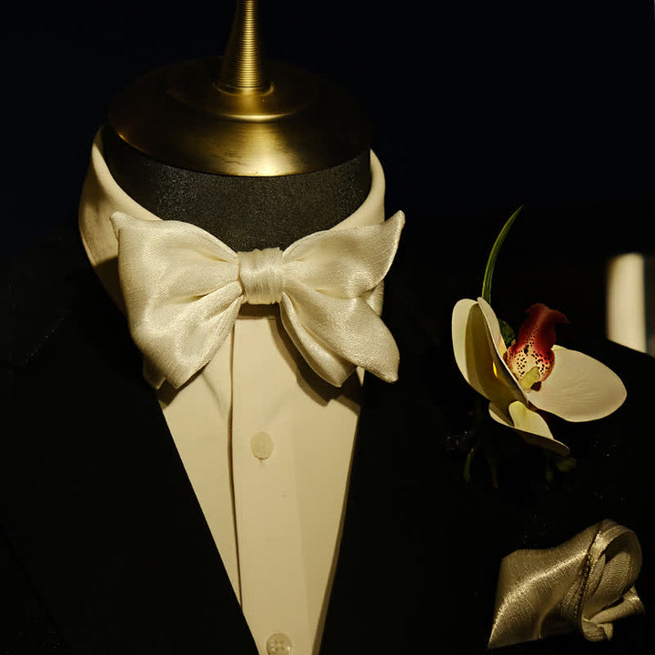 3er-Set Herren Weißes Phalaenopsis Fliege & Taschentuch Set