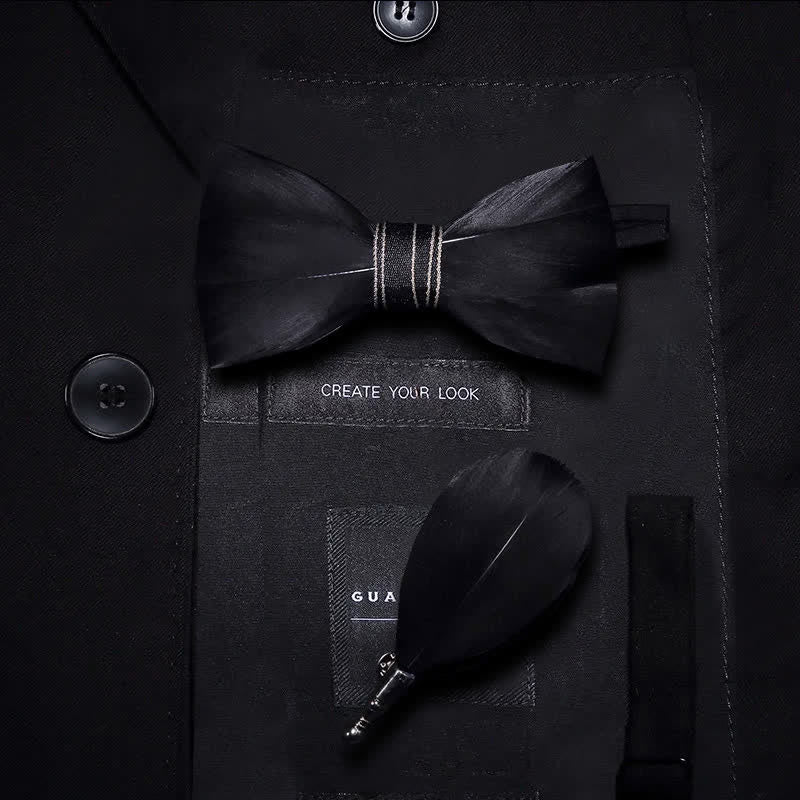 Schwarze edle Feder-Fliege für Kinder mit Reversnadel