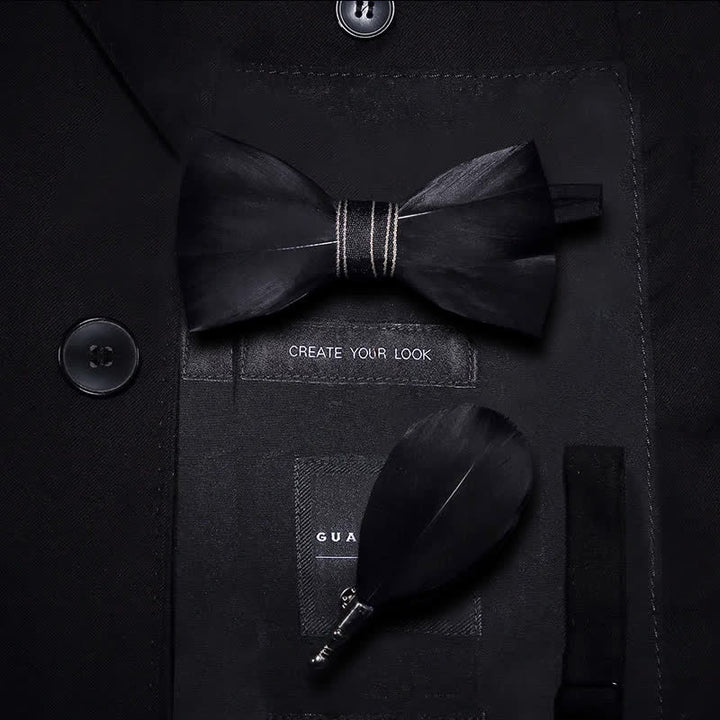 Schwarze edle Feder-Fliege für Kinder mit Reversnadel