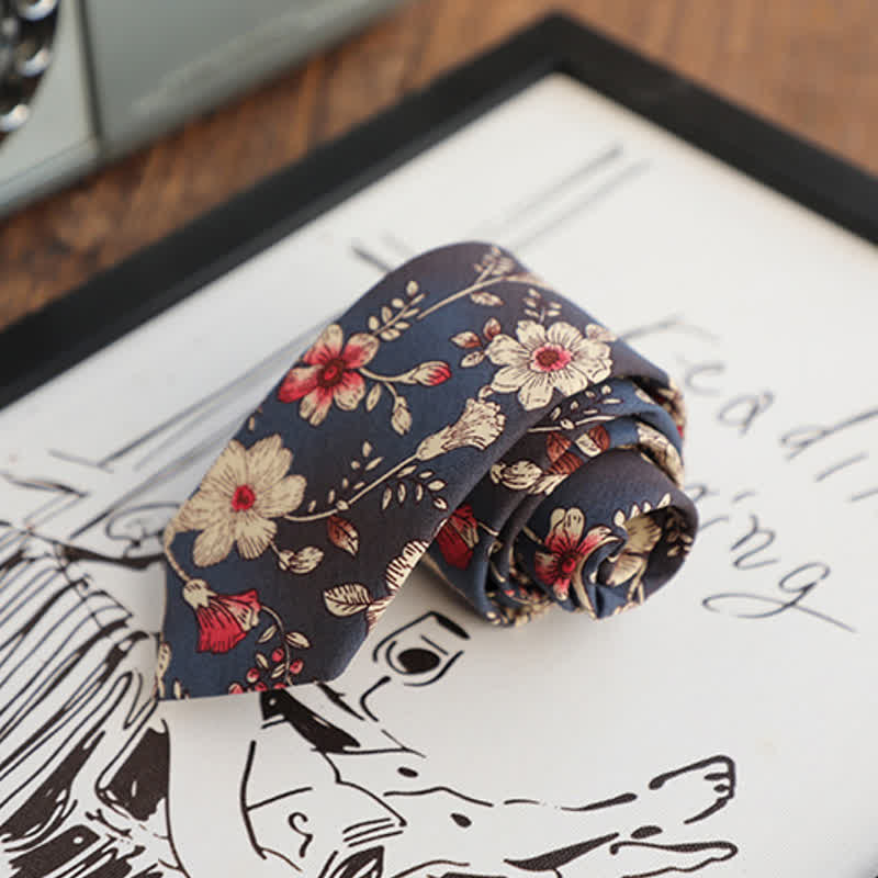 2 Stück Herren Floral Muster Marine Persönlichkeit Krawattenset