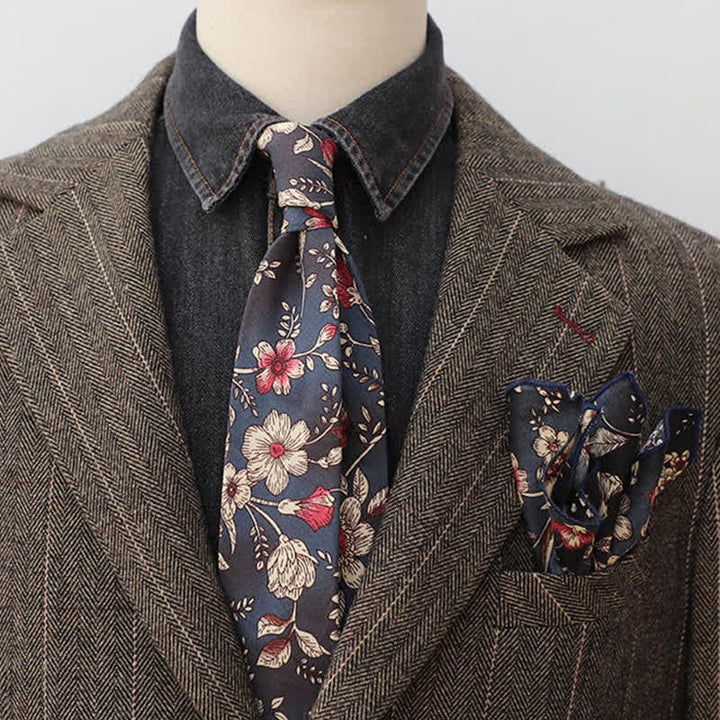 2 Stück Herren Floral Muster Marine Persönlichkeit Krawattenset