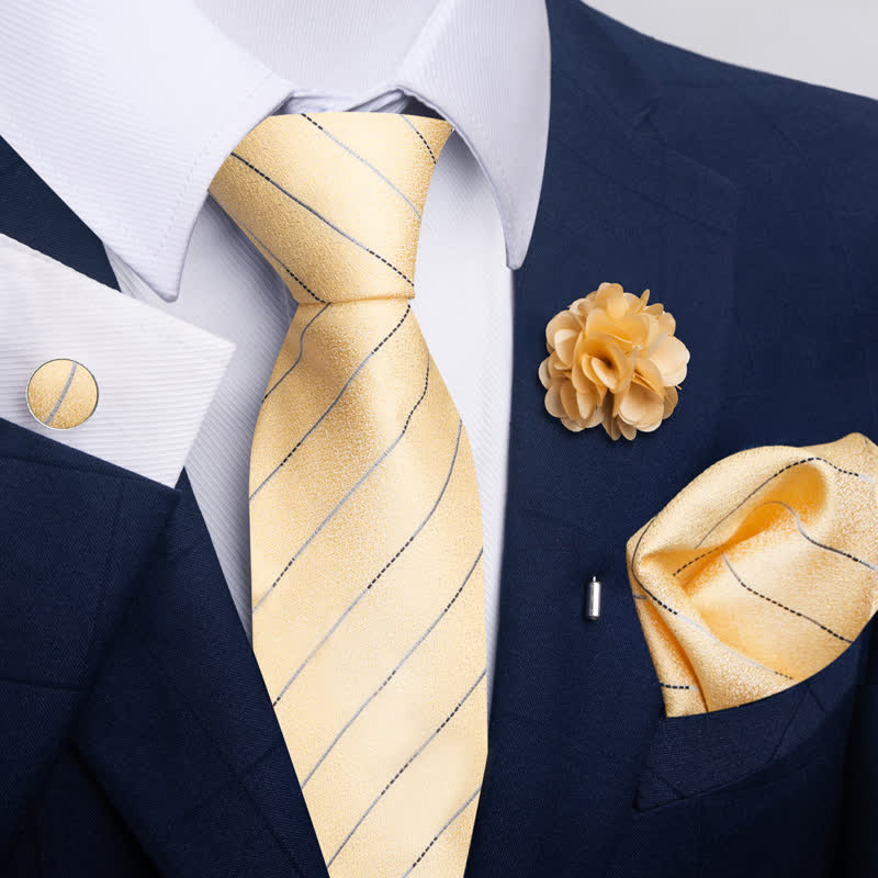 4-teiliges Herren-Novelty-Einstecktuch-Manschettenknopf-Krawatten-Set