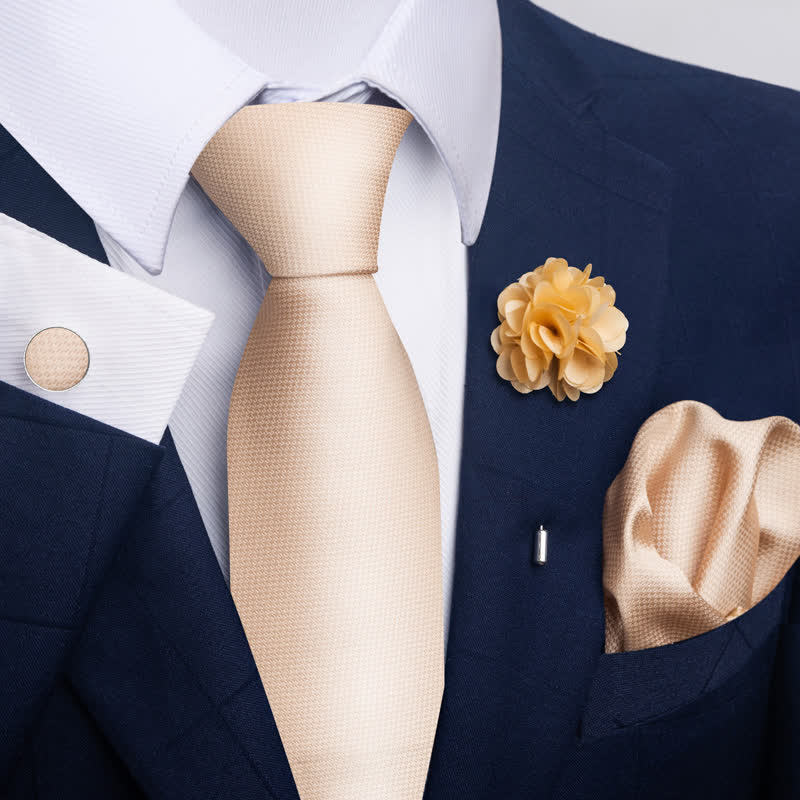 4-teiliges Herren-Novelty-Einstecktuch-Manschettenknopf-Krawatten-Set