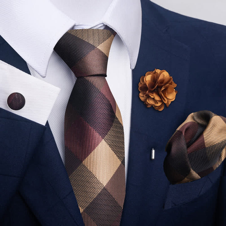 4-teiliges Herren-Novelty-Einstecktuch-Manschettenknopf-Krawatten-Set