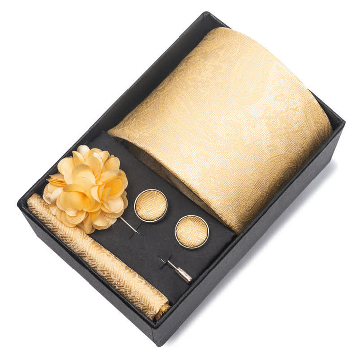 4-teiliges Herren-Novelty-Einstecktuch-Manschettenknopf-Krawatten-Set