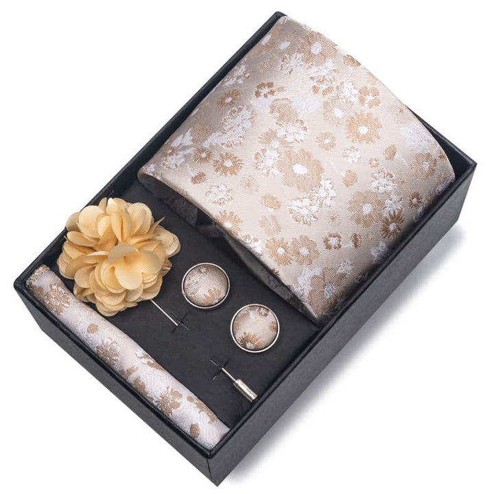 4-teiliges Herren-Novelty-Einstecktuch-Manschettenknopf-Krawatten-Set