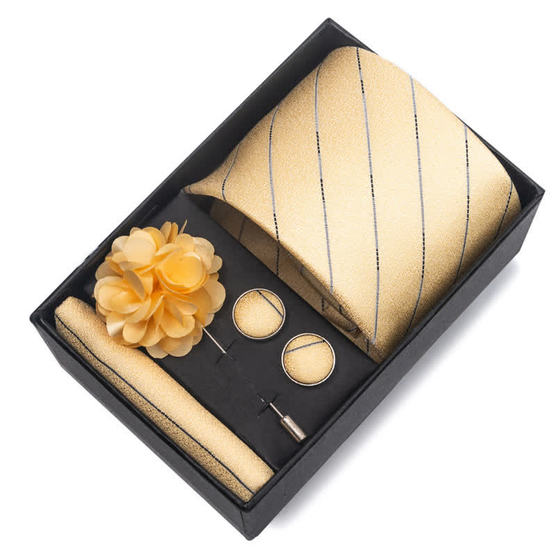 4-teiliges Herren-Novelty-Einstecktuch-Manschettenknopf-Krawatten-Set