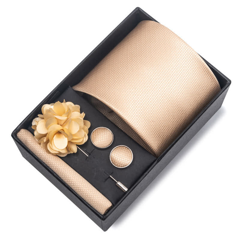 4-teiliges Herren-Novelty-Einstecktuch-Manschettenknopf-Krawatten-Set