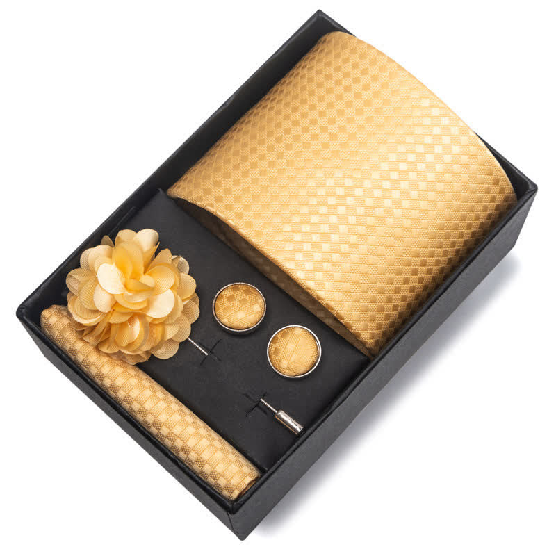 4-teiliges Herren-Novelty-Einstecktuch-Manschettenknopf-Krawatten-Set