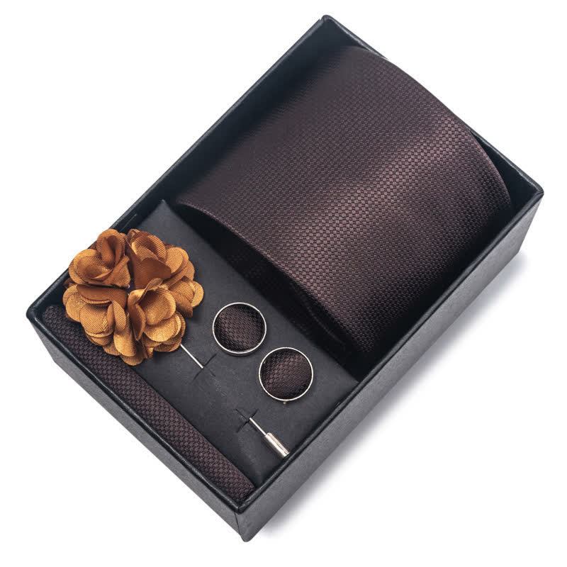 4-teiliges Herren-Novelty-Einstecktuch-Manschettenknopf-Krawatten-Set