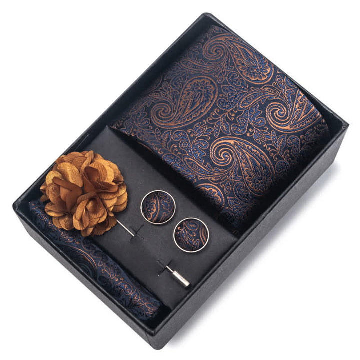 4-teiliges Herren-Novelty-Einstecktuch-Manschettenknopf-Krawatten-Set