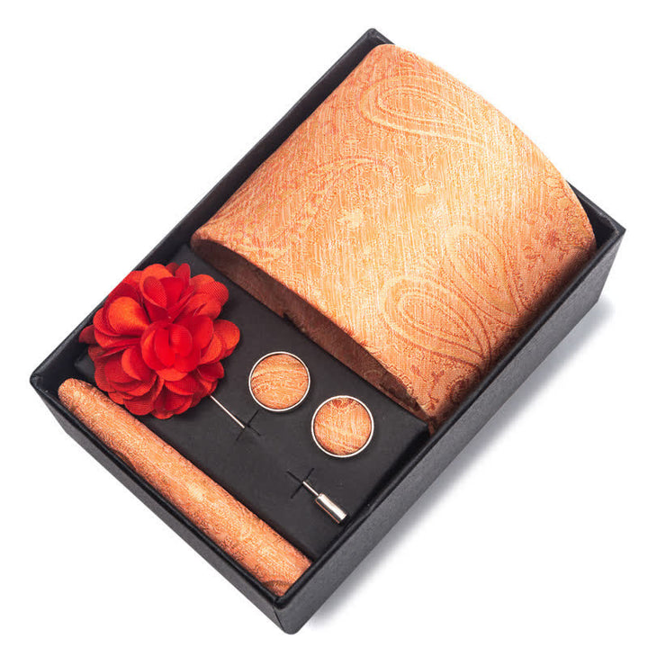 4-teiliges Herren-Novelty-Einstecktuch-Manschettenknopf-Krawatten-Set