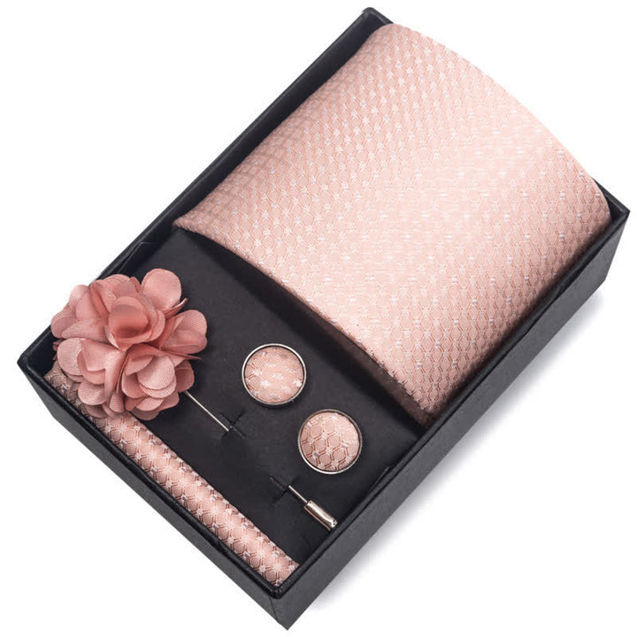 4-teiliges Herren-Novelty-Einstecktuch-Manschettenknopf-Krawatten-Set