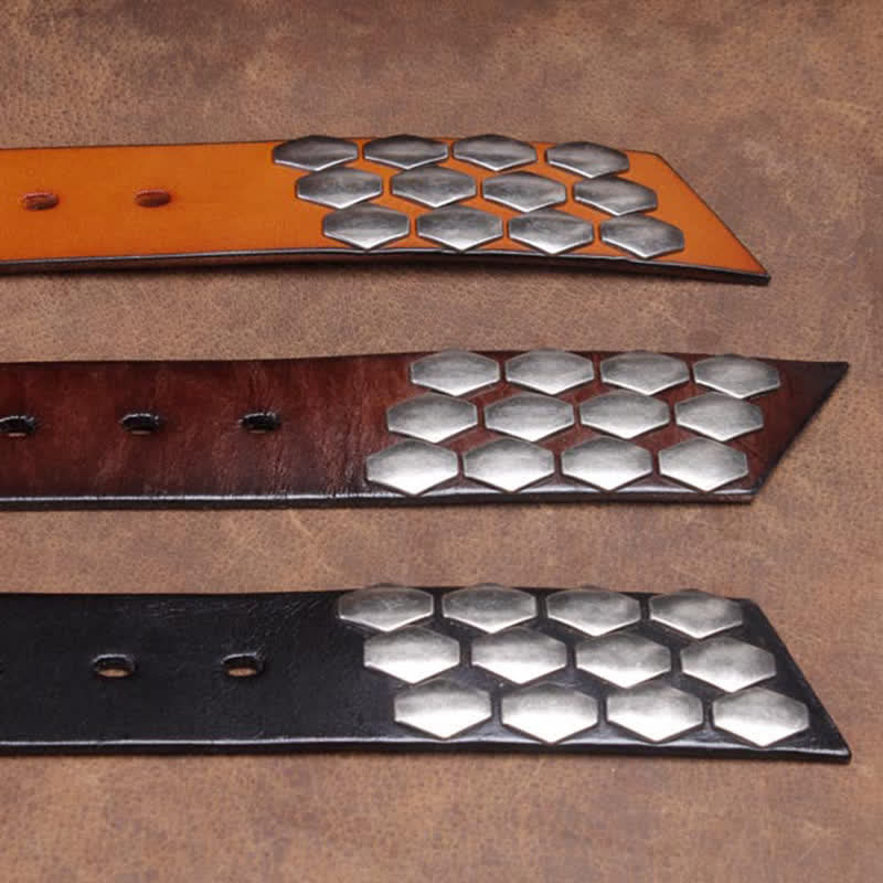 Punk-Ledergürtel für Männer mit Fischschuppenflocken und Nieten