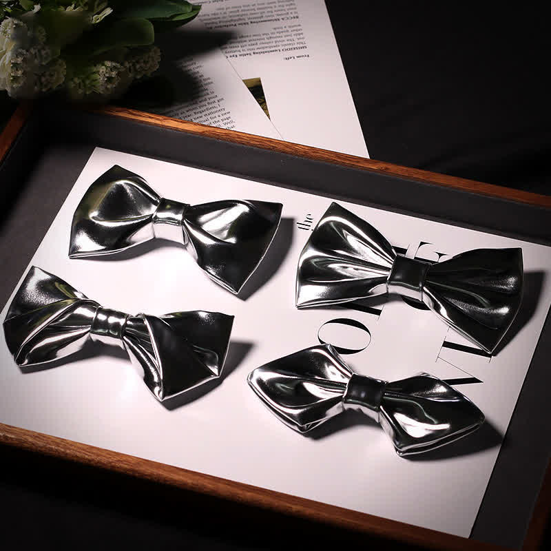 Moderne Herren-Stil Metallic Silber-Grau Leder-Fliege