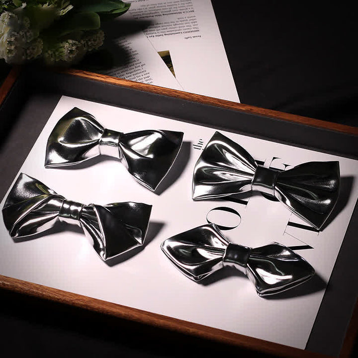 Moderne Herren-Stil Metallic Silber-Grau Leder-Fliege