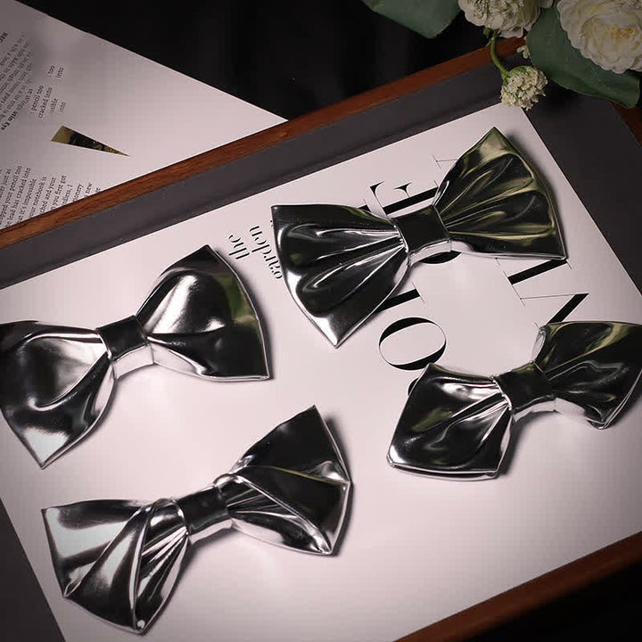 Moderne Herren-Stil Metallic Silber-Grau Leder-Fliege