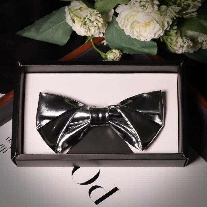 Moderne Herren-Stil Metallic Silber-Grau Leder-Fliege