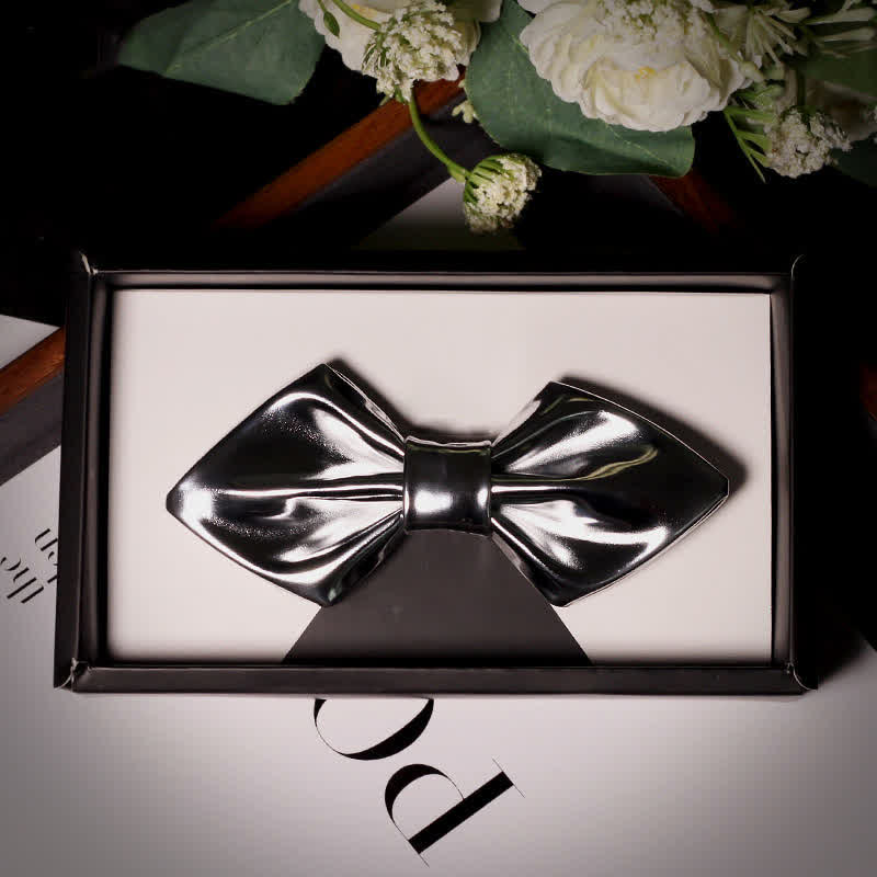 Moderne Herren-Stil Metallic Silber-Grau Leder-Fliege