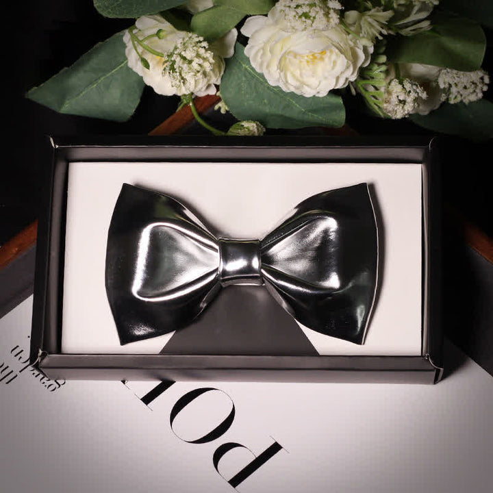 Moderne Herren-Stil Metallic Silber-Grau Leder-Fliege